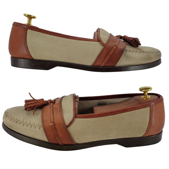 Belvedere Florence Italy Brown Beige Leather Tassel Loafers Men 10.5 Dress Shoes - Picture 4 of 11